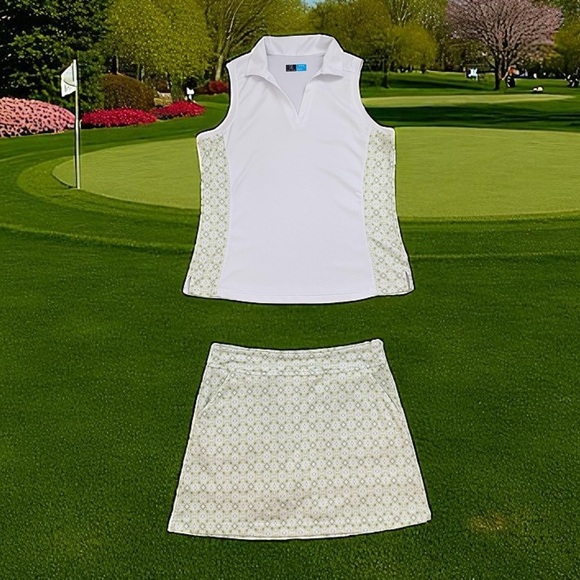 PGA Tour Ladies 2-Piece Golf Set Sleeveless Polo Top M & Skort S White & Green - Picture 1 of 16
